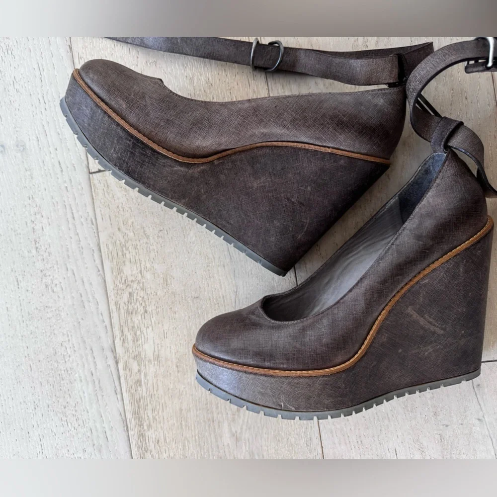 Brunello Cucinelli Designer Platform Leather Wedges Heels 40 US 9.5-10